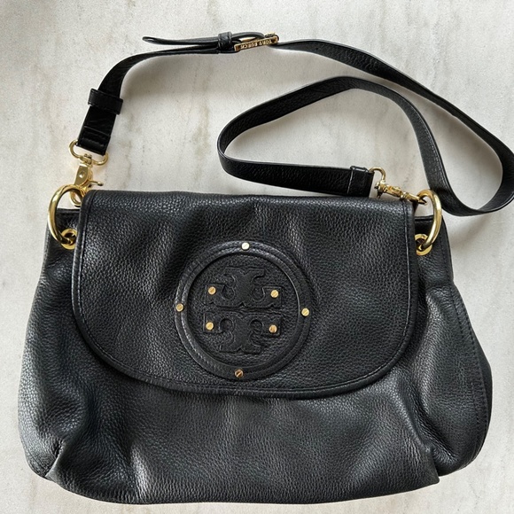 Tory Burch Black Pebble Leather Crossbody Messenger Bag - Large - Picture 2 of 16
